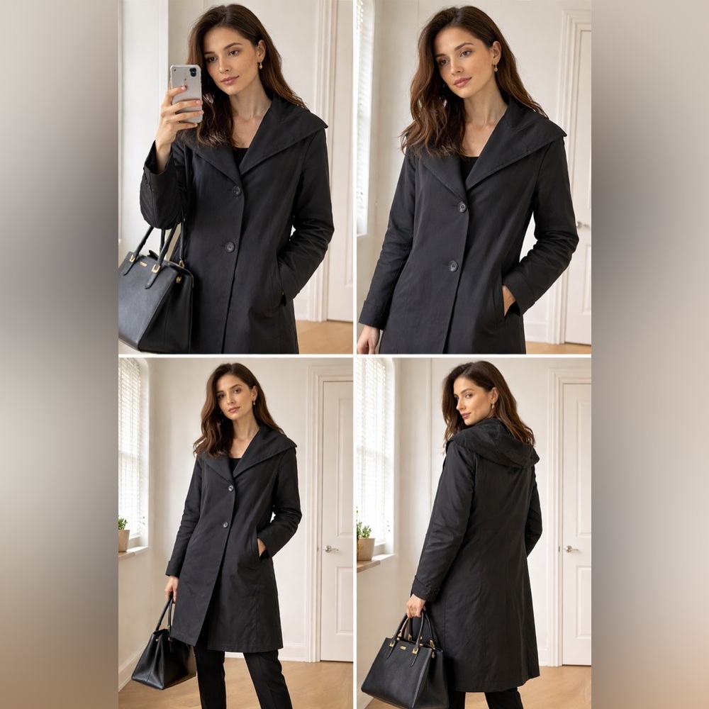 Portrait Black Trench Coat Size S Shawl Collar Minimalist Chic